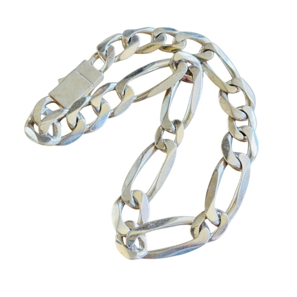 Numbering NMBR Figaro Chain Necklace Silver Rhodium Plated Bold Chunky Heavy 18"